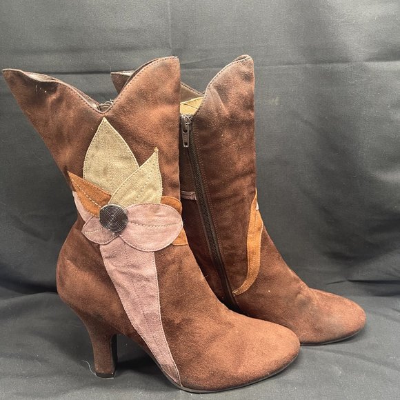 Vintage Women's Predictions Boho Suede Flower Side Zip boots size 9.5 - Picture 3 of 7